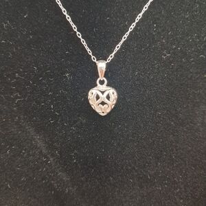 Sterling Silver Curly Heart Necklace 17‎ Inches adjustable